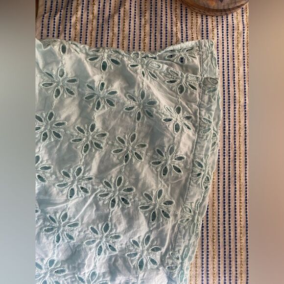 J Crew Top Eyelet Pullover Tunic Blouse Mint 3/4 Sleeve Ruffle Neck Cotton Sz S - Picture 7 of 12